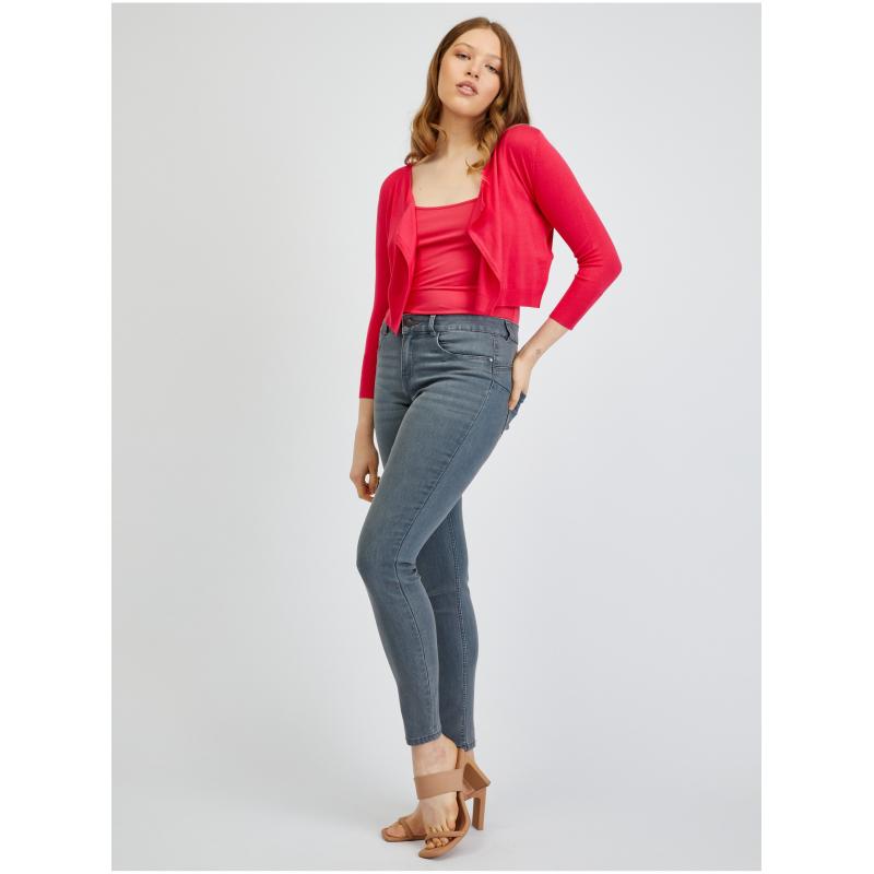 Tmavo ružový dámsky kardigán s prestrihmi