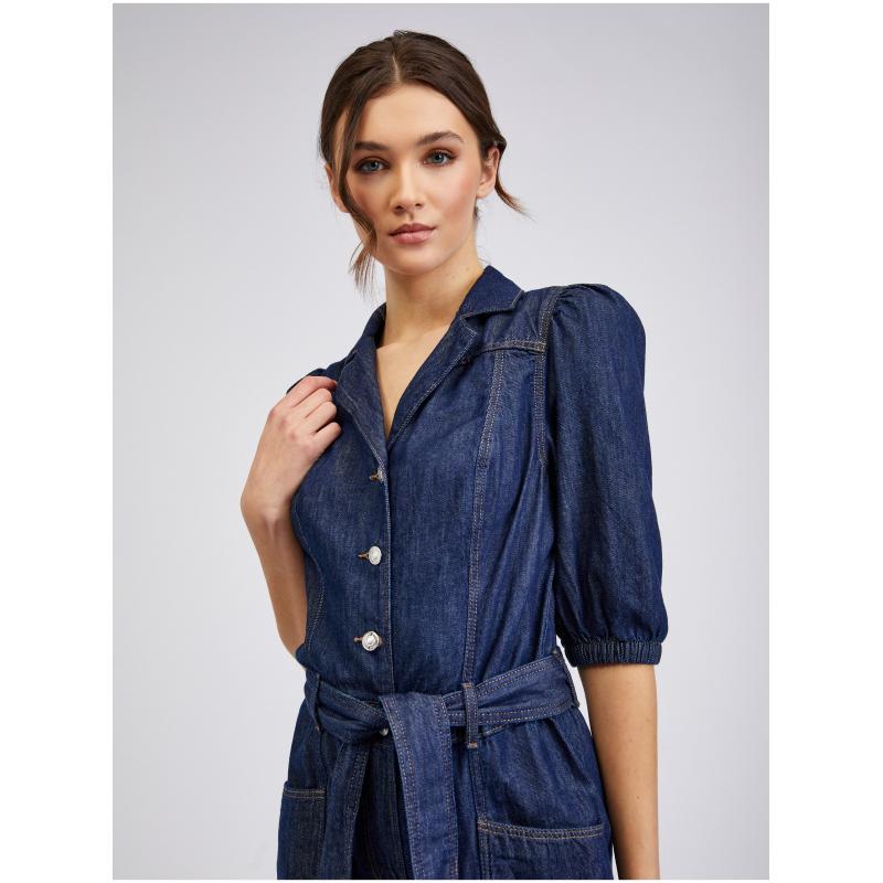 Sötétkék női farmer overál