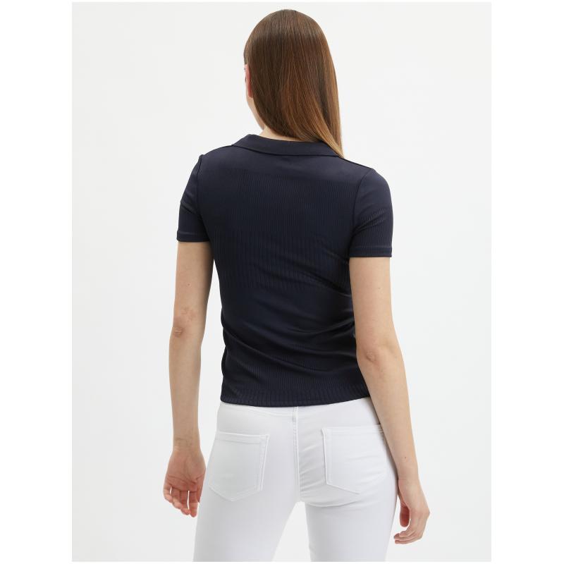 Tmavomodrá dámska pletená polokošeľa