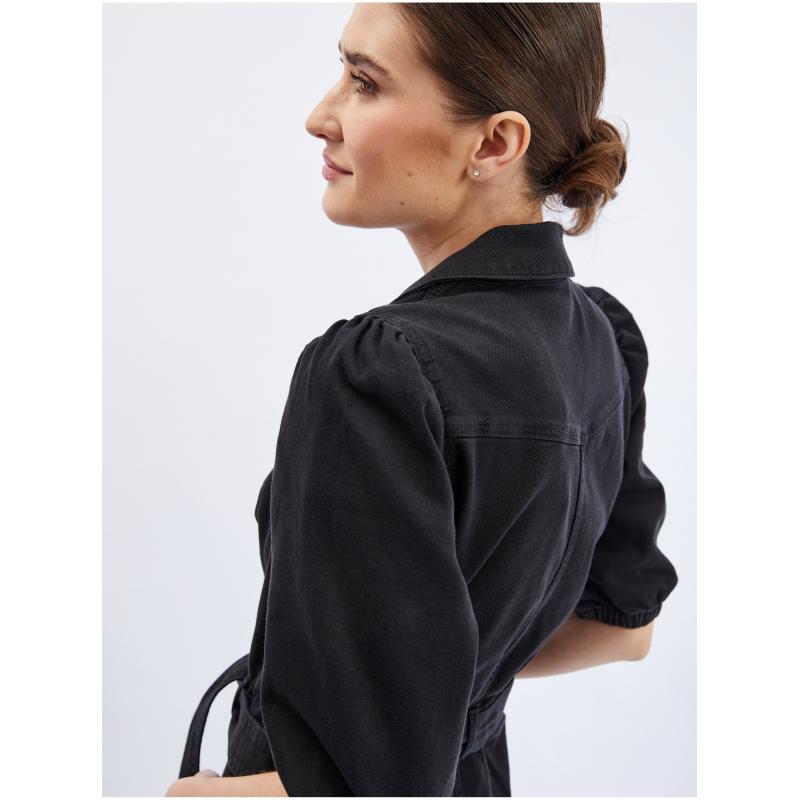 Fekete női farmernadrágos kezeslábas