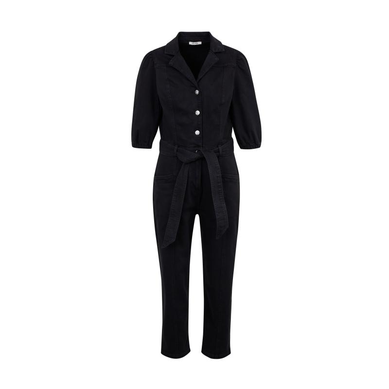 Fekete női farmernadrágos kezeslábas