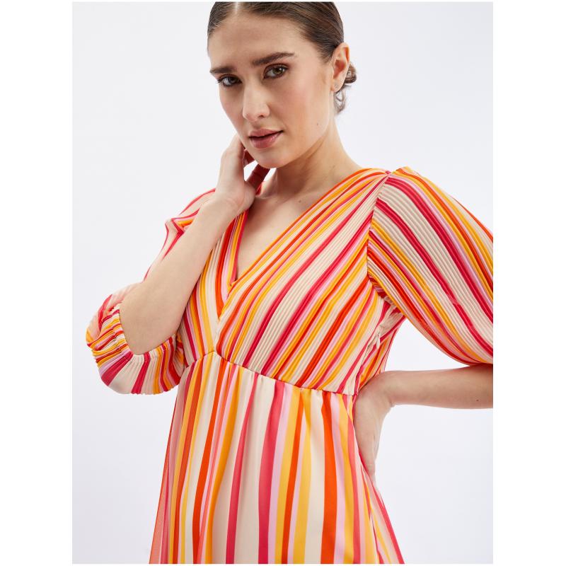 Ružovo-oranžové dámske pruhované maxi šaty