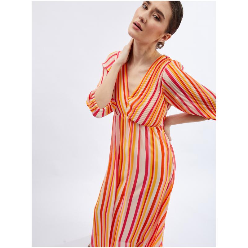 Ružovo-oranžové dámske pruhované maxi šaty