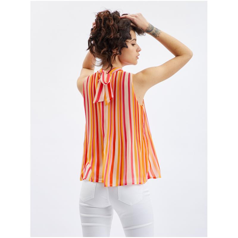 Rózsaszín és narancssárga női csíkos blúz