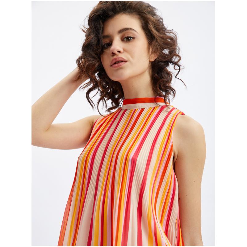 Rózsaszín és narancssárga női csíkos blúz