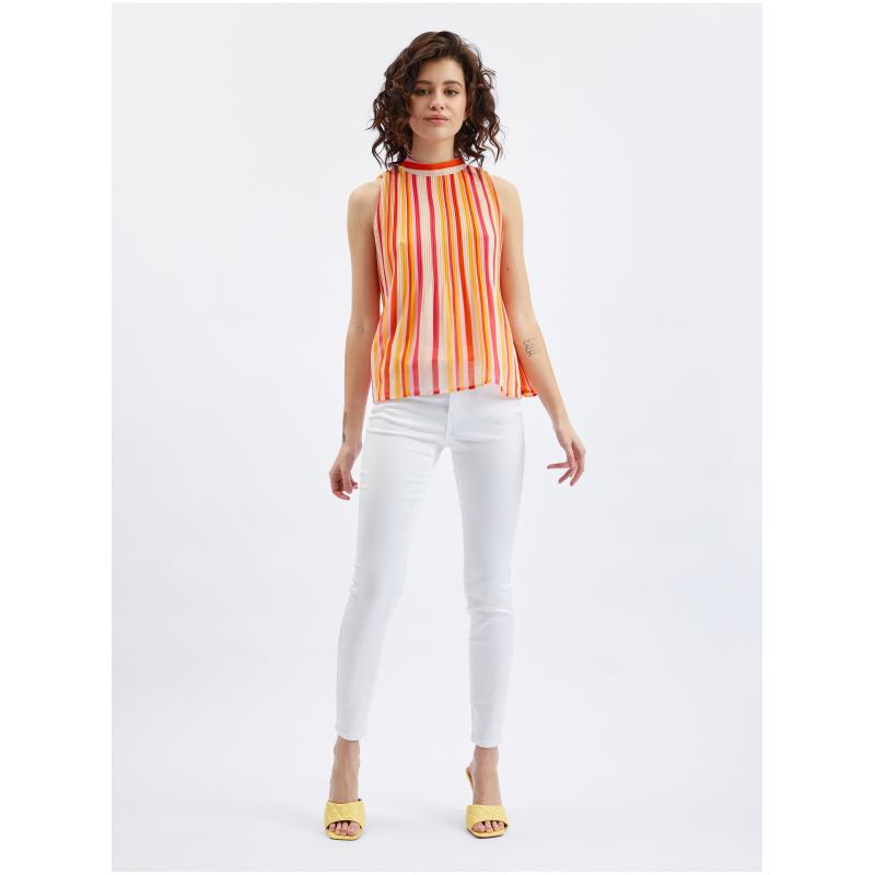 Rózsaszín és narancssárga női csíkos blúz