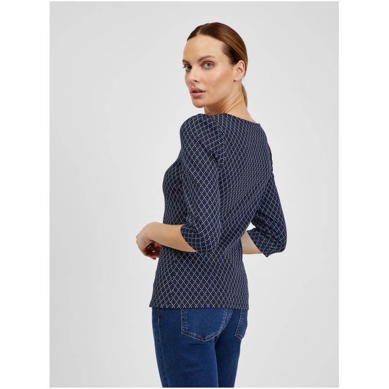 Tmavě modré dámské vzorované tričko