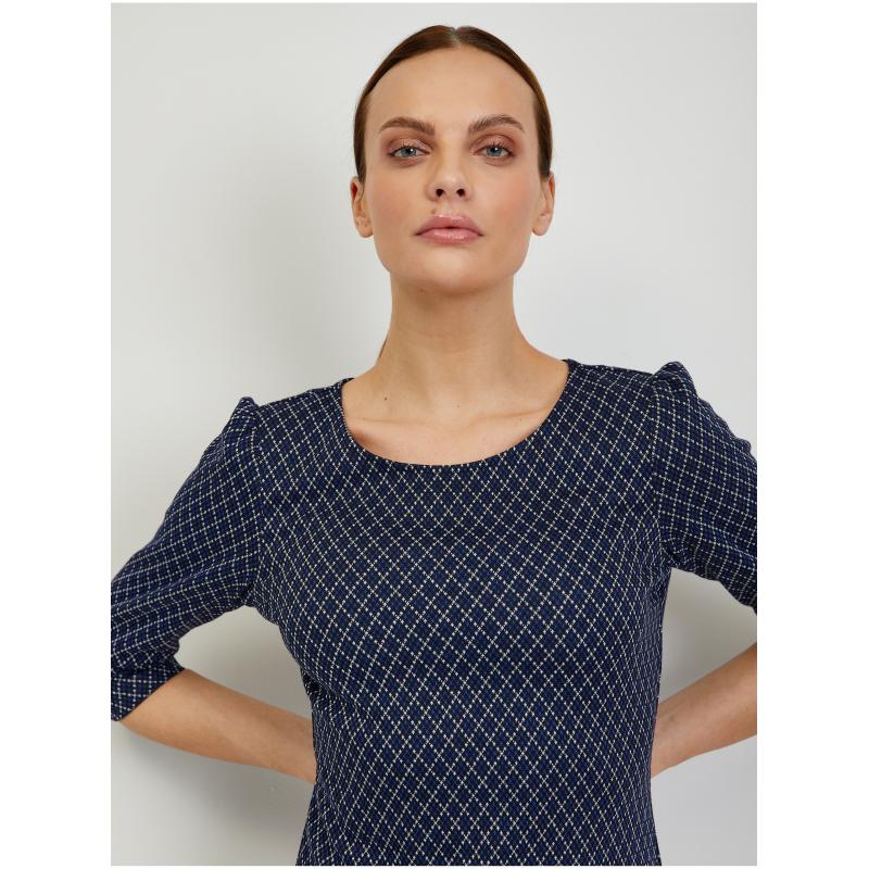 Tmavě modré dámské vzorované tričko
