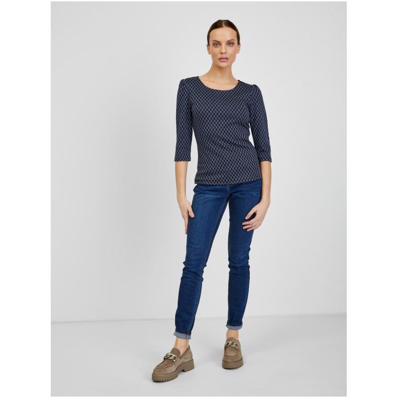 Tmavě modré dámské vzorované tričko