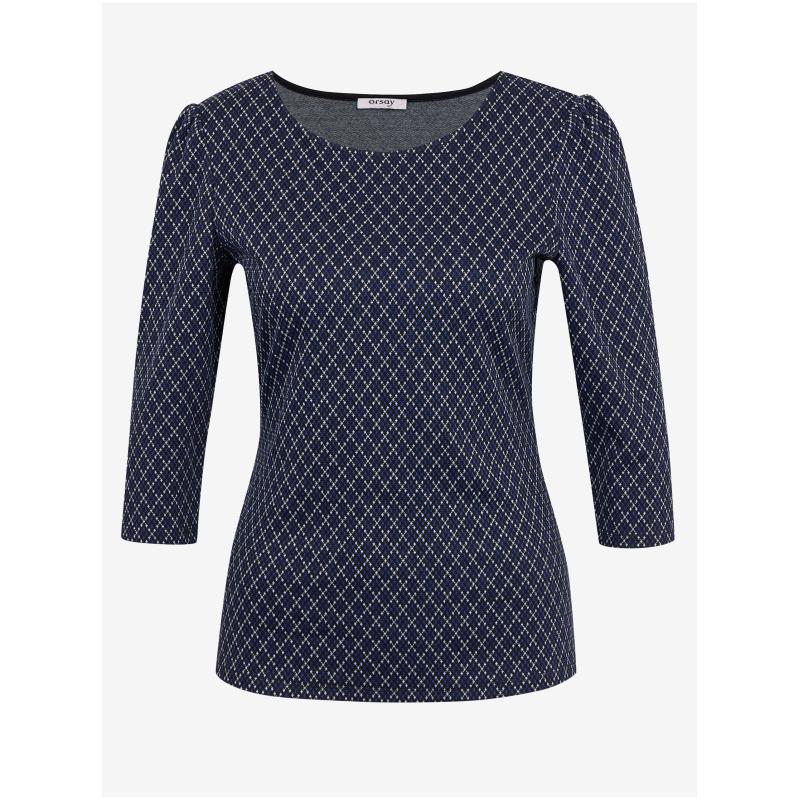 Tmavě modré dámské vzorované tričko