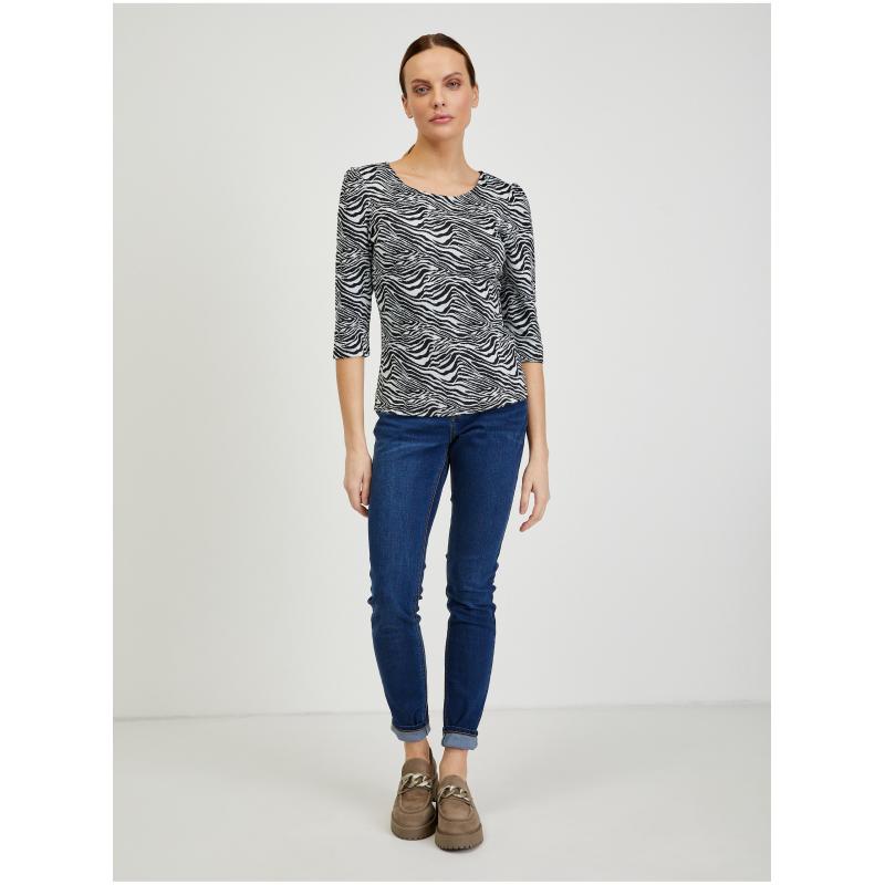 Bielo-čierne dámske vzorované tričko