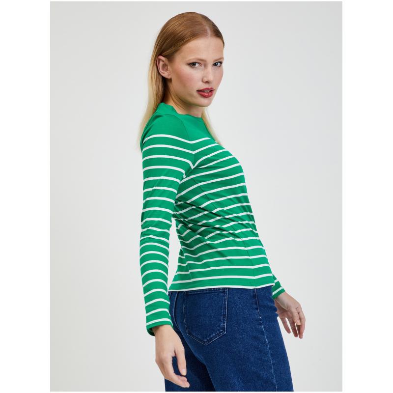 Fehér és zöld női csíkos póló