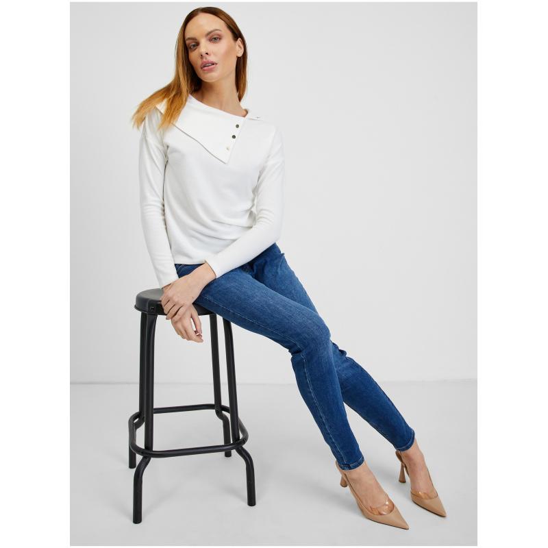 Biele dámske tričko s ozdobnými detailmi