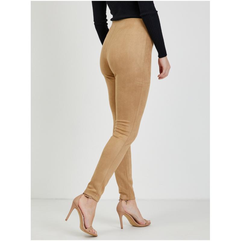 Svetlohnedé dámske nohavice zo semišu