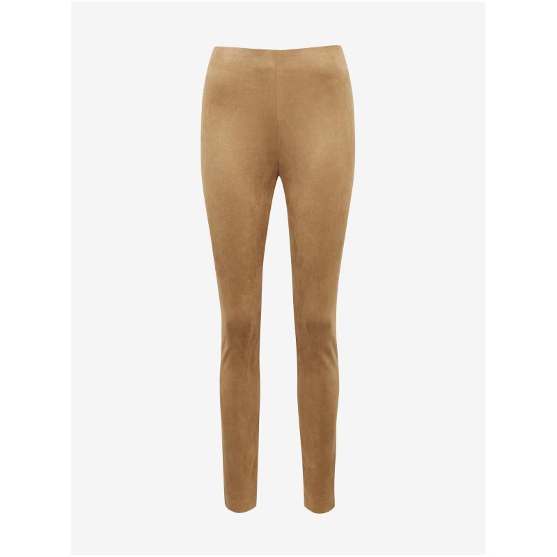 Svetlohnedé dámske nohavice zo semišu