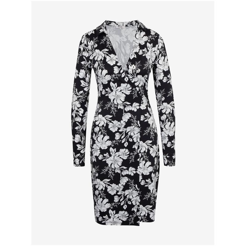 Bílo-černé dámské květované šaty