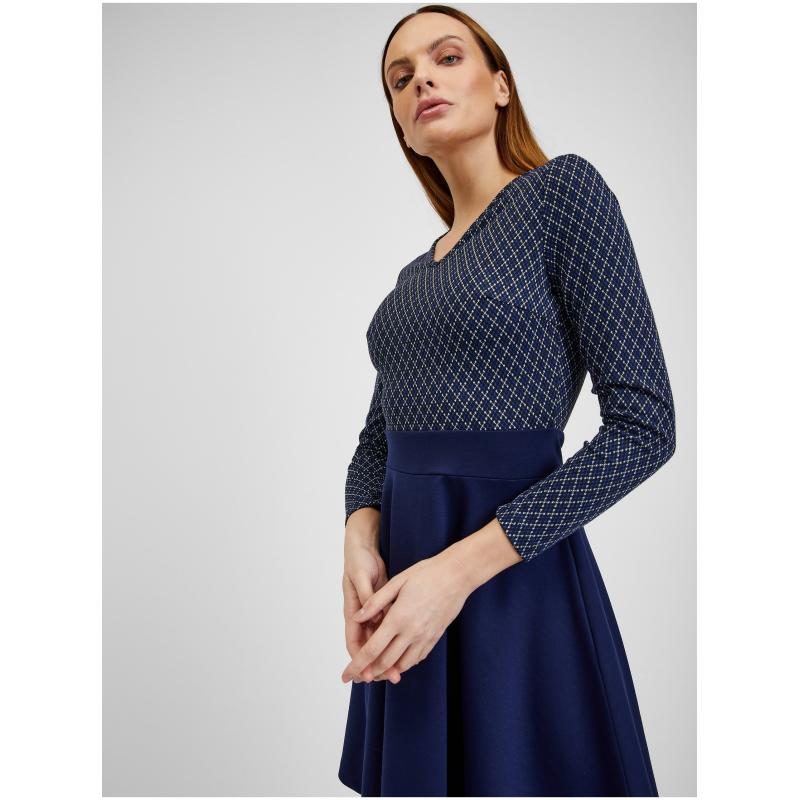 Tmavě modré dámské vzorované šaty