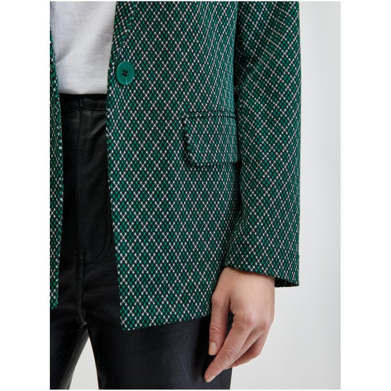 Tmavě zelené dámské vzorované sako