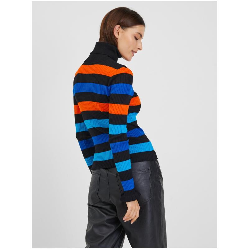 Oranžový a modrý dámsky pruhovaný sveter
