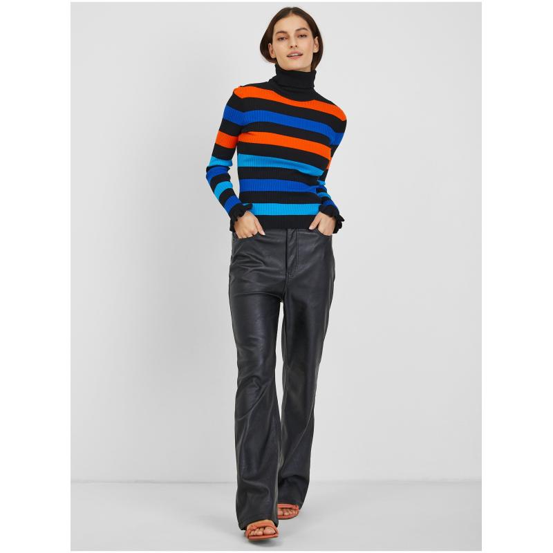 Oranžový a modrý dámsky pruhovaný sveter