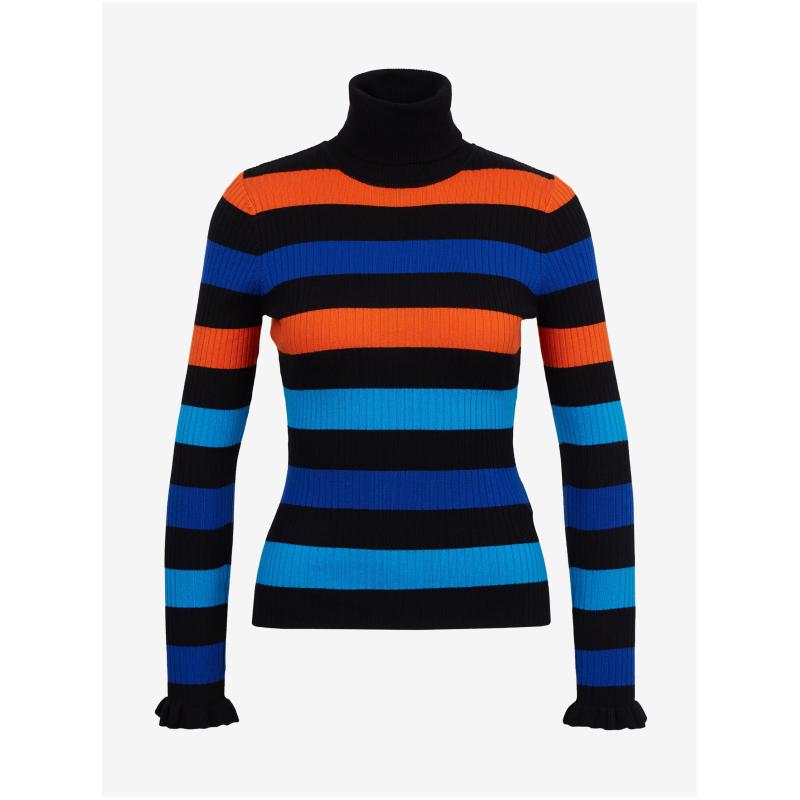 Oranžový a modrý dámsky pruhovaný sveter
