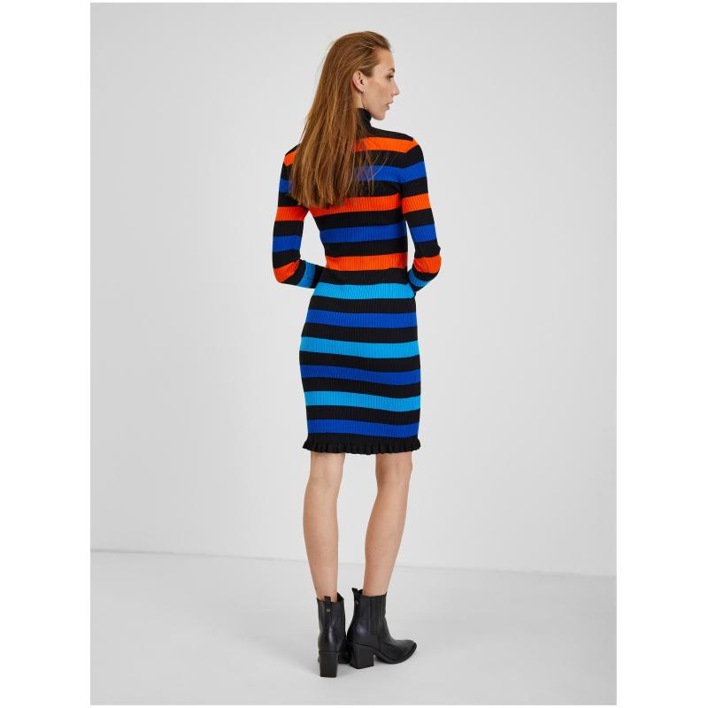 Oranžovo-modré dámské pruhované šaty