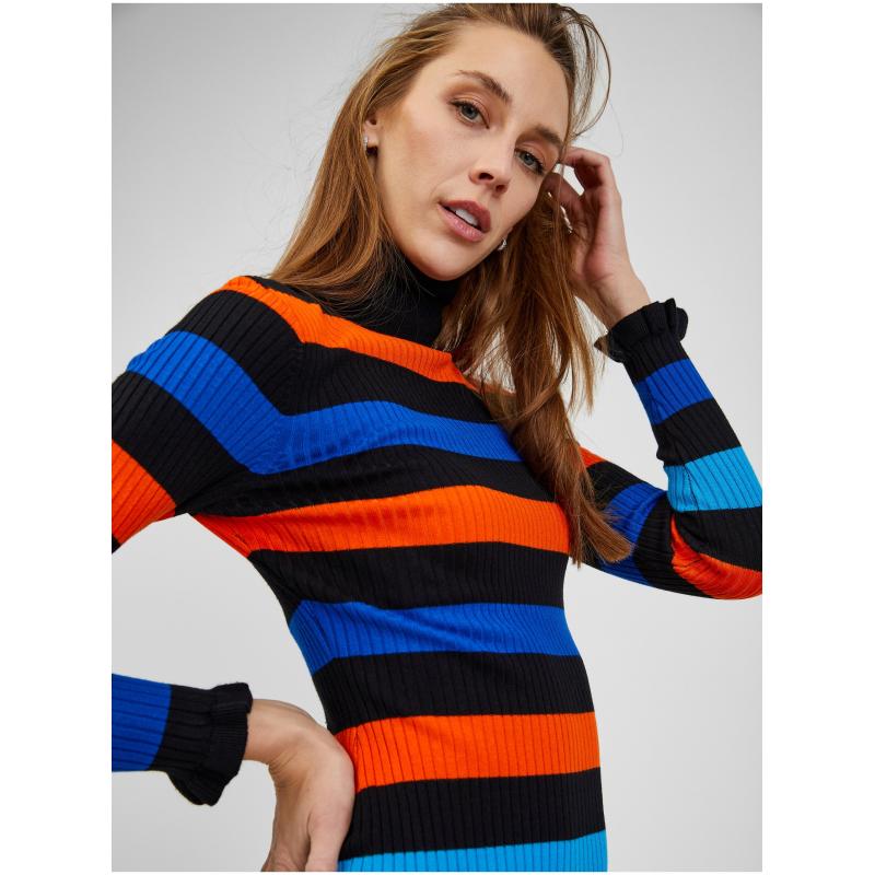 Oranžovo-modré dámské pruhované šaty