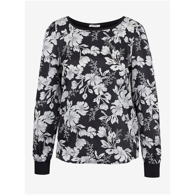 Biela a čierna dámska kvetovaná blúzka