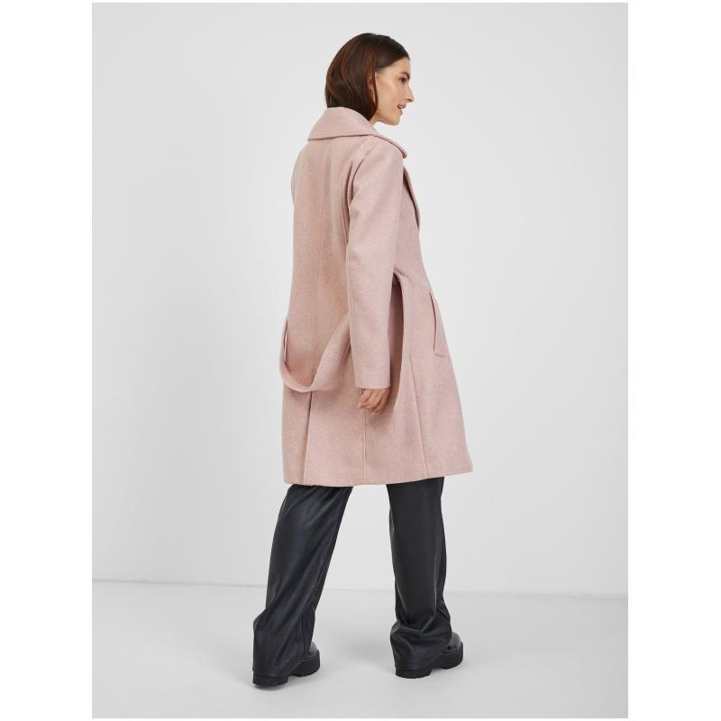 Rózsaszín női télikabát övvel