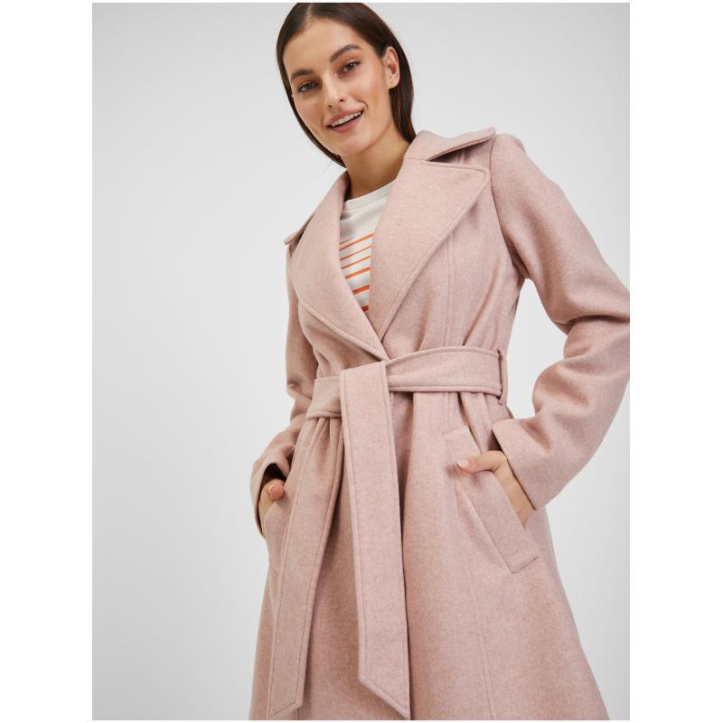 Rózsaszín női télikabát övvel