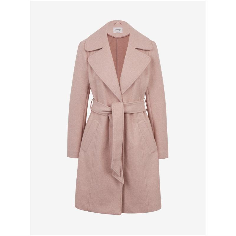 Rózsaszín női télikabát övvel