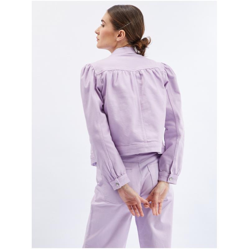 Világoslila női farmerdzseki fodros ujjakkal