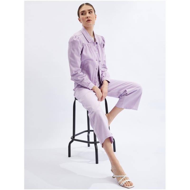 Világoslila női farmerdzseki fodros ujjakkal