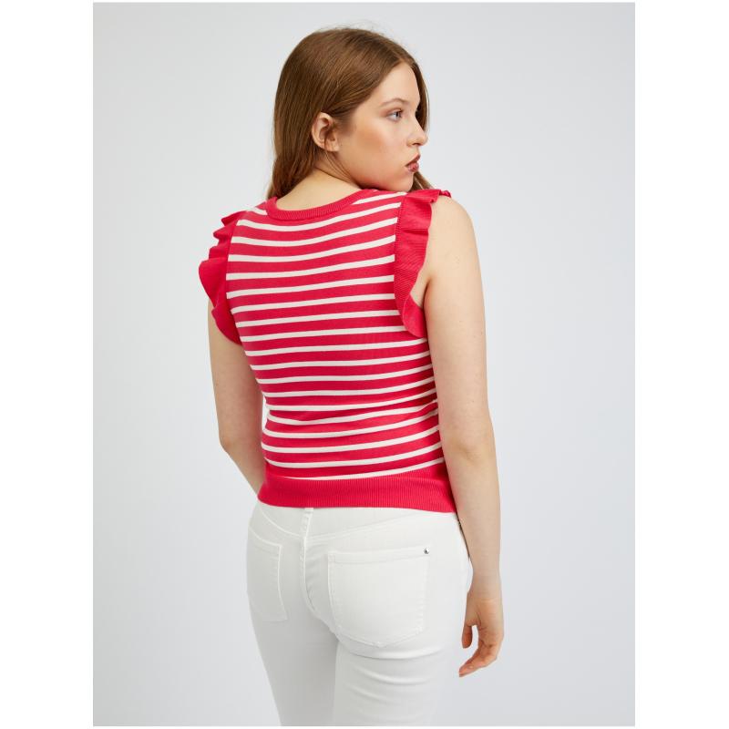 Bílo-růžové dámské pruhované tričko