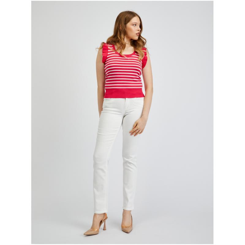 Bílo-růžové dámské pruhované tričko