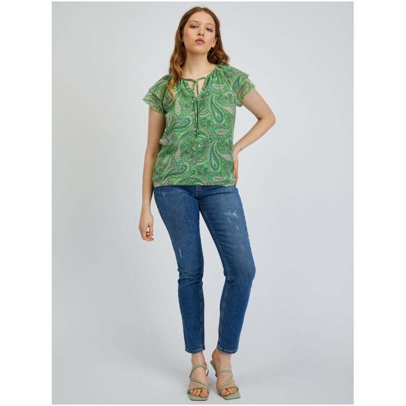 Zelená dámska vzorovaná blúzka