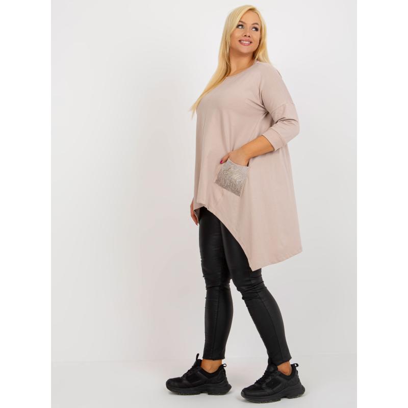 Dámská halenka s kamínkovou aplikací dlouhá plus size CICA béžová  