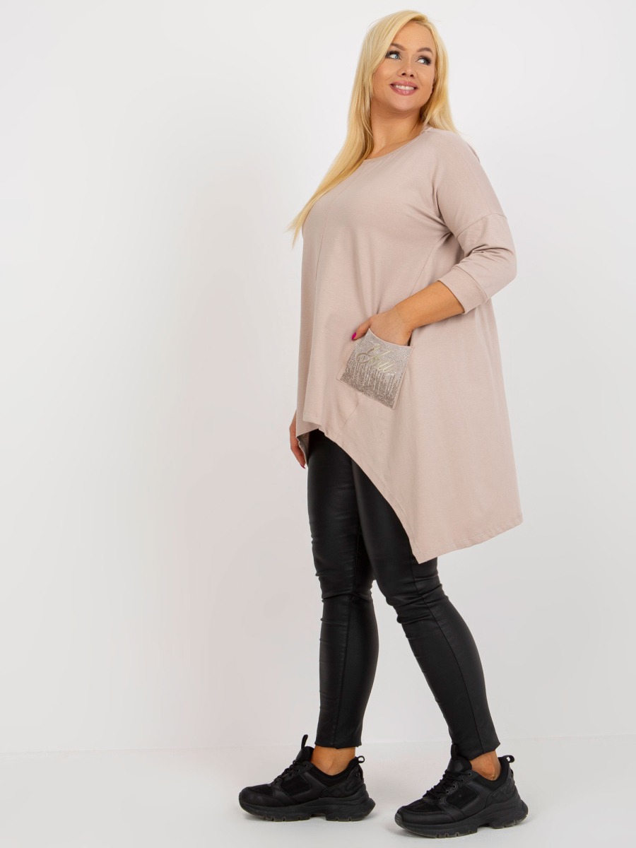 Dámská halenka s kamínkovou aplikací dlouhá plus size CICA béžová  
