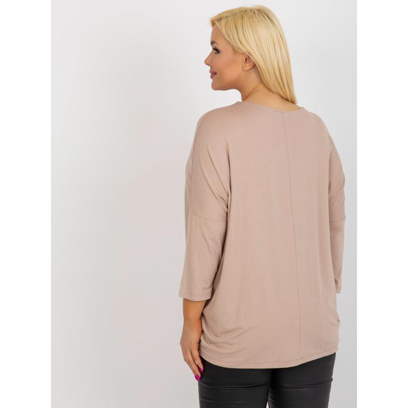 Női 3/4 ujjú, zsebes blúz plus size TEKA bézs női blúz plus size