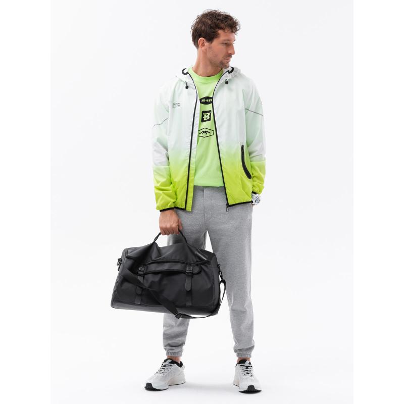 Pánská sportovní bunda s ombre efektem bílá a limetkově zelená V1 OM-JANP-0104