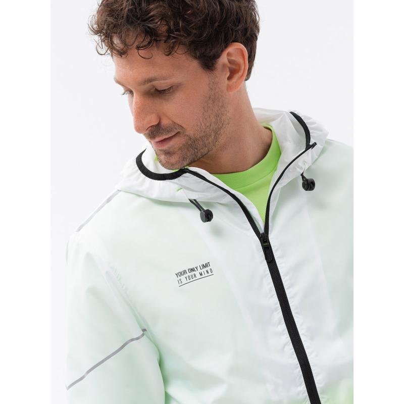 Pánská sportovní bunda s ombre efektem bílá a limetkově zelená V1 OM-JANP-0104