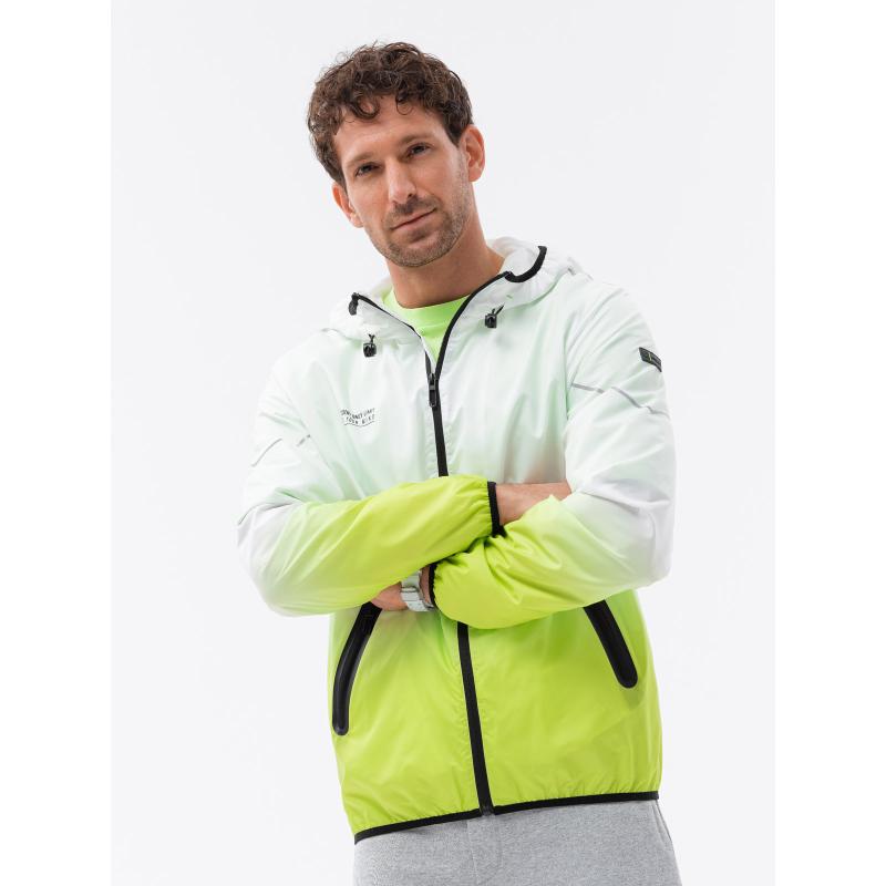 Pánská sportovní bunda s ombre efektem bílá a limetkově zelená V1 OM-JANP-0104