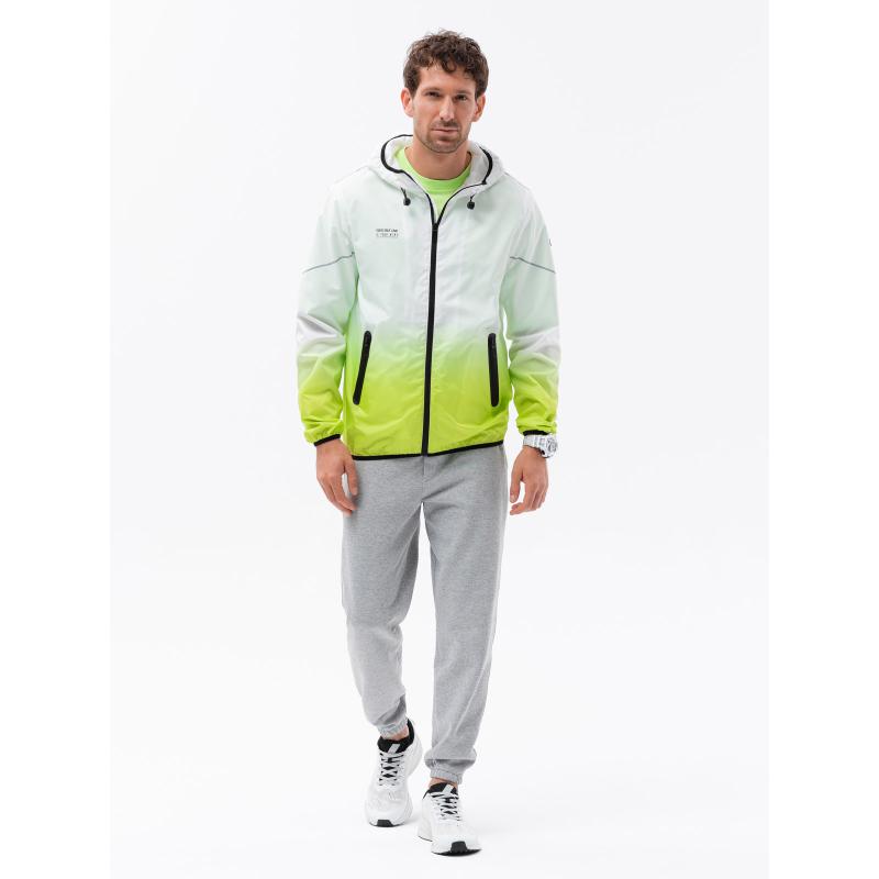 Pánská sportovní bunda s ombre efektem bílá a limetkově zelená V1 OM-JANP-0104
