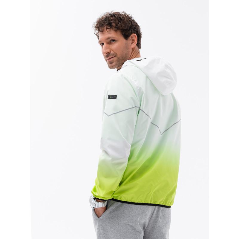 Pánská sportovní bunda s ombre efektem bílá a limetkově zelená V1 OM-JANP-0104