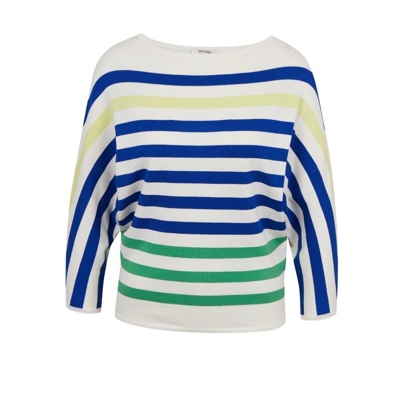 Modro-krémový dámský pruhovaný svetr