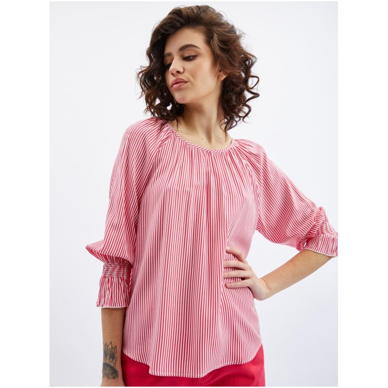 Tmavě růžová dámská pruhovaná halenka