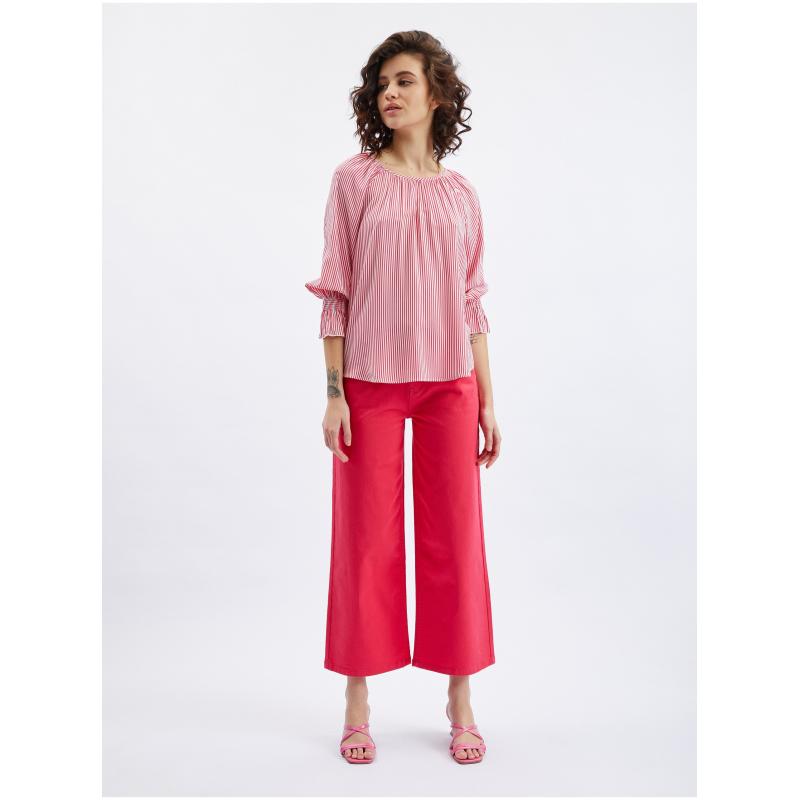 Tmavě růžová dámská pruhovaná halenka