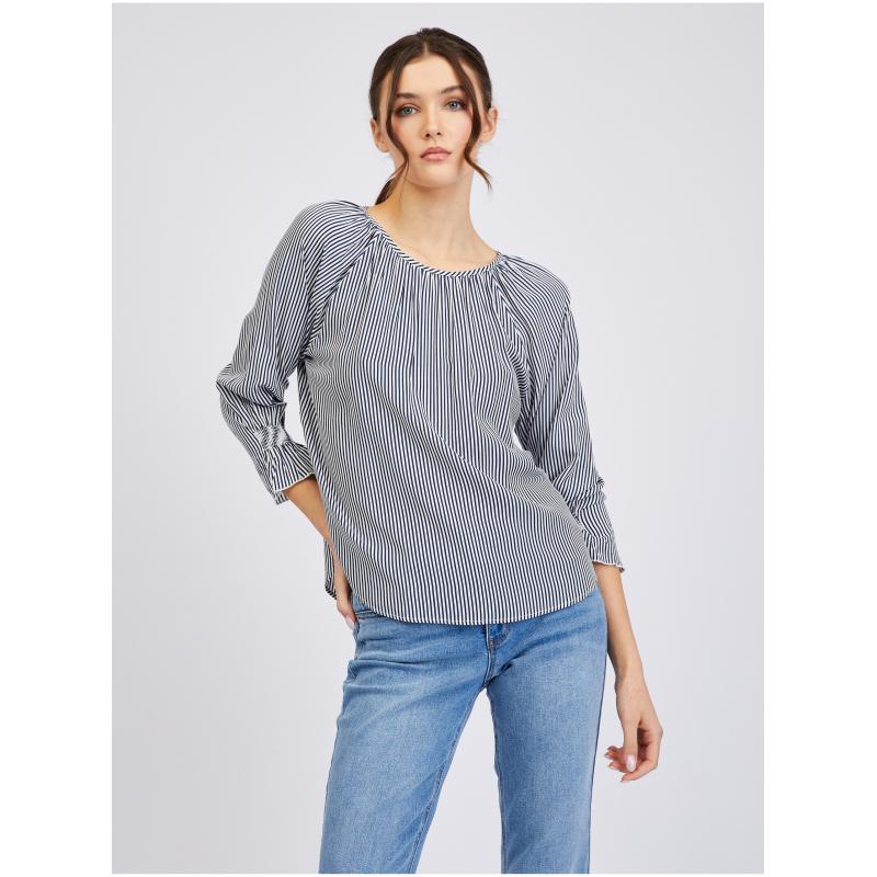 Sötétkék női csíkos blúz