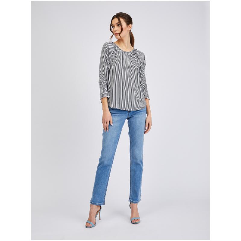 Sötétkék női csíkos blúz