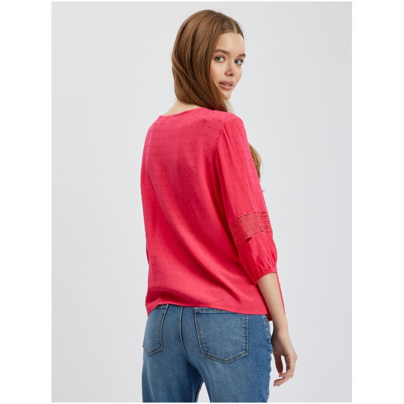 Tmavě růžová dámská halenka s krajkou